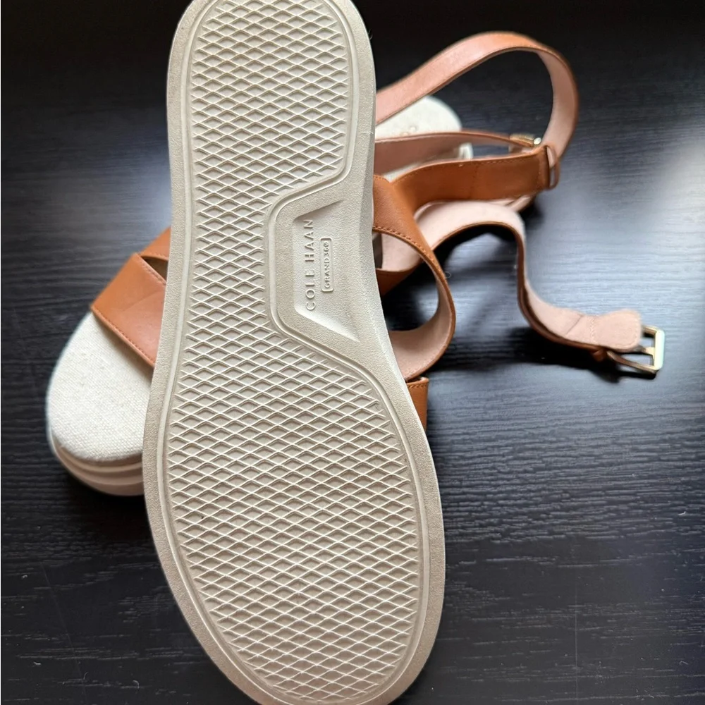 Cole Haan GrandPro Rally Leather Platform Sandals Tan 5.5